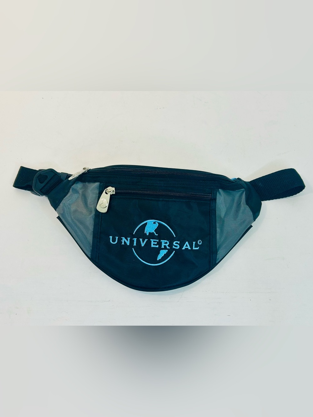 Vintage Universal Studios Fanny Pack, Black Nylon, Blue Embroidered Logo